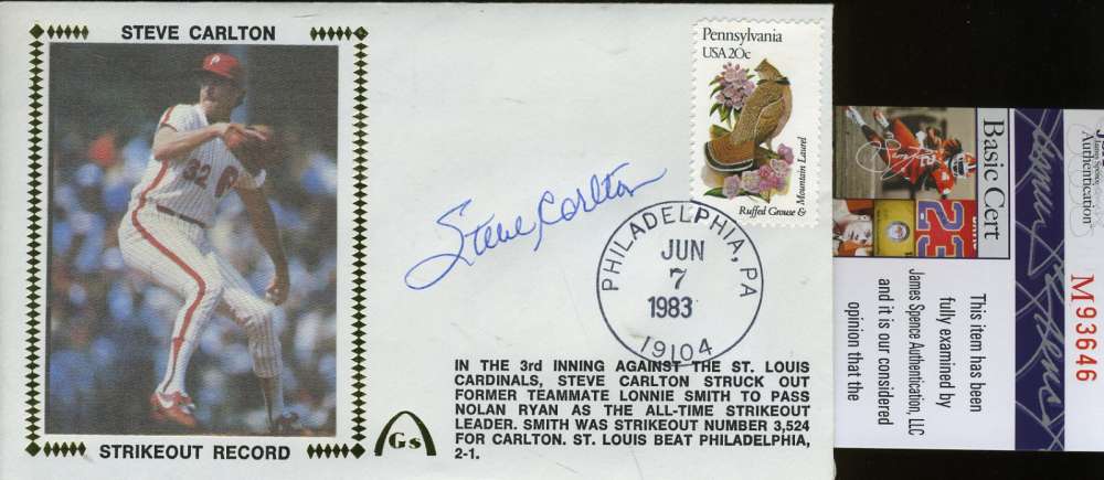 Steve Carlton 1983 Signed Fdc First Day Cover Jsa Certified Authenticated Autograph
