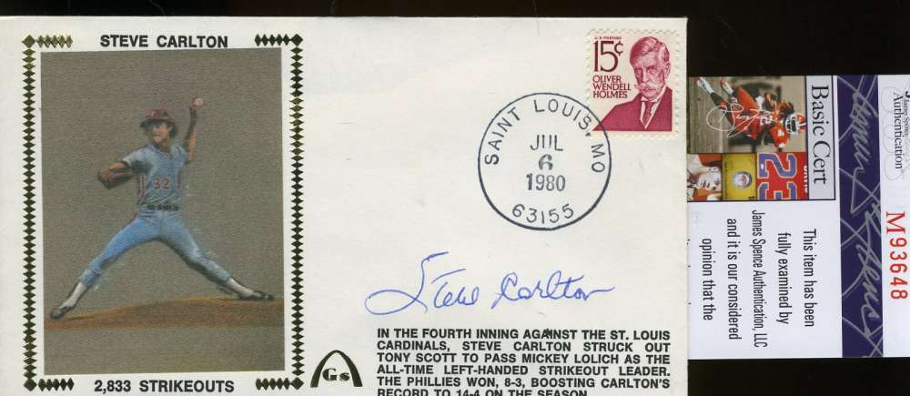 Steve Carlton 1980 Signed Fdc First Day Cover Jsa Certified Authenticated Autograph