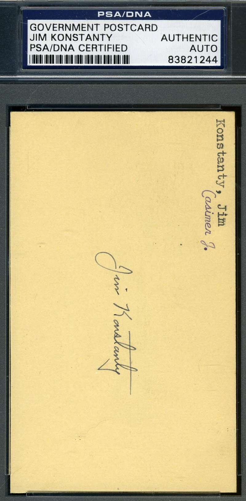 Jim Konstanty 1951 Signed Psa/dna Cert Gpc Govt Pc Authentic Autograph