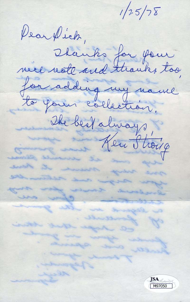 Ken Strong Signed Jsa Handwritten Letter Authentic Autograph