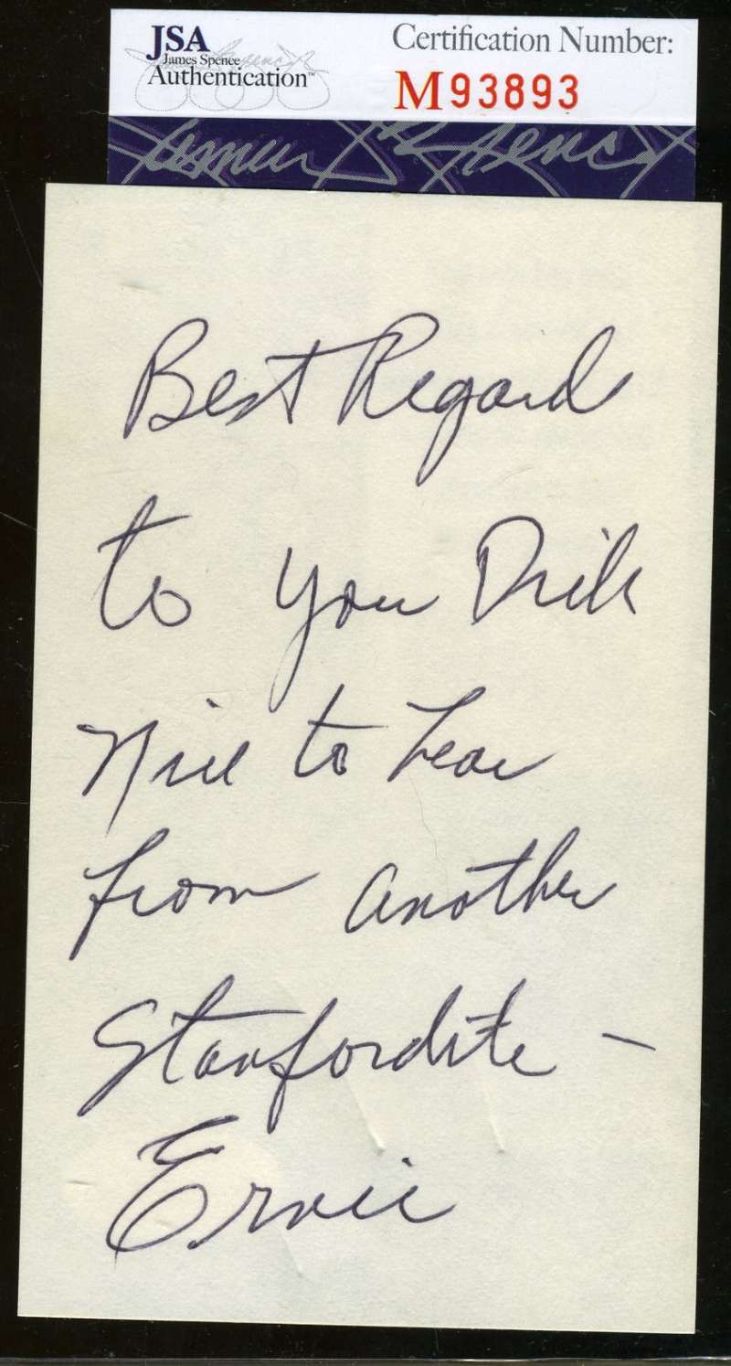 Ernie Nevers Signed Jsa 3x5 Index Card With Note Authentic Autograph