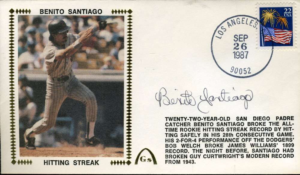 Benito Santiago Hit Streak Jsa Cert Sticker Fdc First Day Cover Authentic Autograph