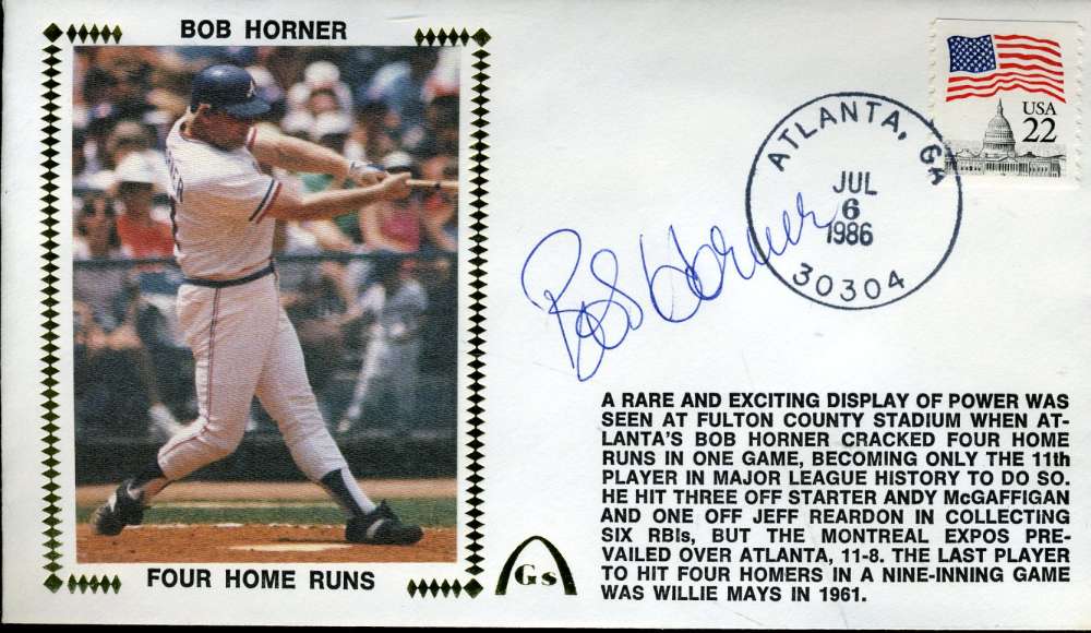Bob Horner 4 Hrs Jsa Cert Sticker Fdc First Day Cover Authentic Autograph