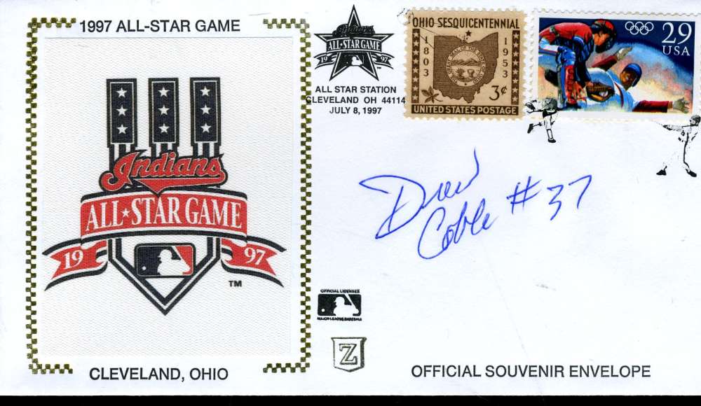 Drew Coble Umpire All Star Jsa Cert Sticker Fdc First Day Cover Autograph