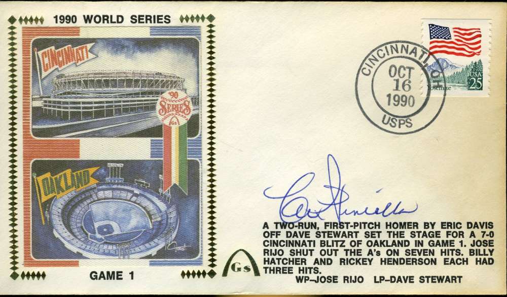Lou Pinella 1990 World Series Jsa Cert Sticker Fdc First Day Cover Autograph