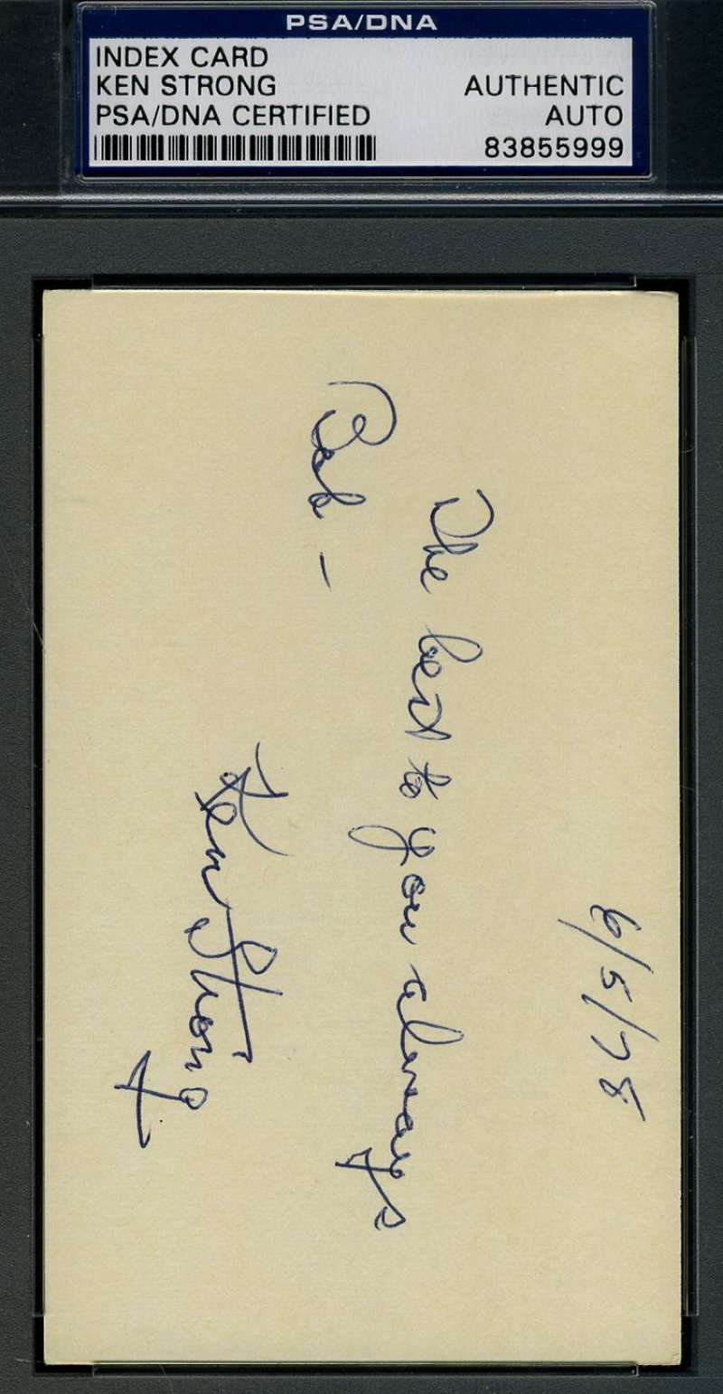 Ken Strong Psa/dna Certified 3x5 Index Card Signed Authentic Autograph