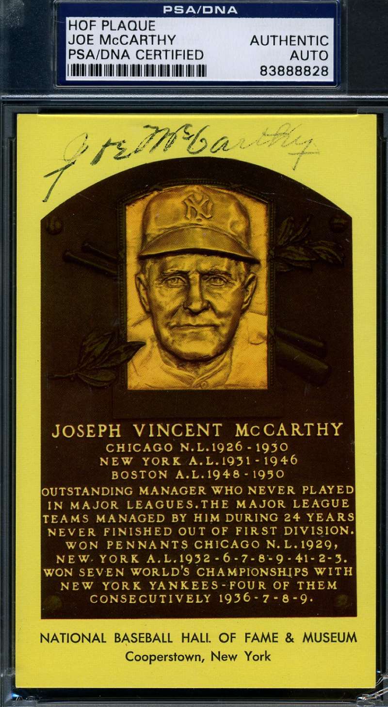Joe Mccarthy Signed Psa/dna Cert Gold Hof Plaque Authentic Autograph