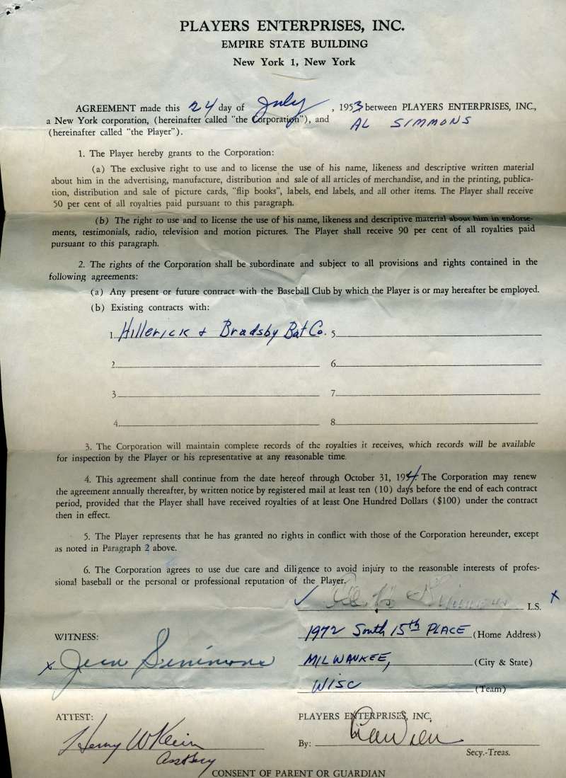 Al Simmons Signed Jsa Contract Notes Letter Etc Authentic Autograph