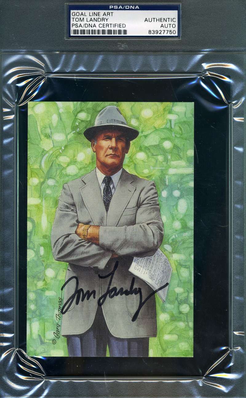 Tom Landry Psa/dna Hand Signed Goal Line Card Glac Authentic Autograph