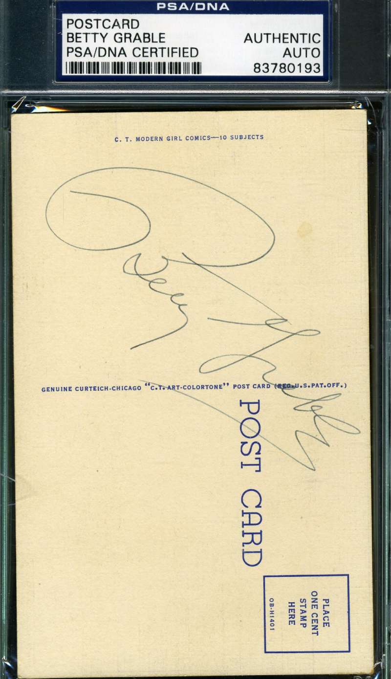 Betty Grable Signed Vintage Postcard Psa/dna Coa Authentic Autograph