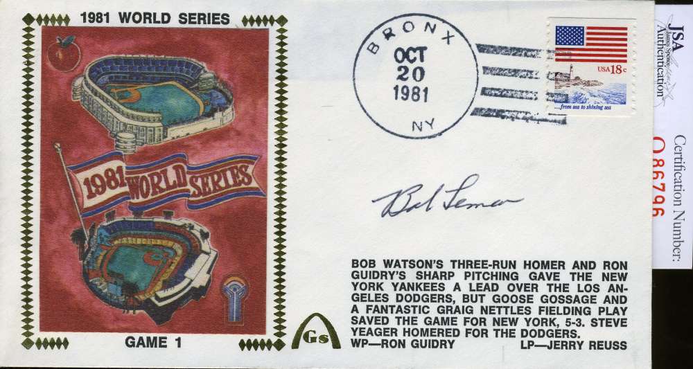 Bob Lemon 1981 World Series Jsa Signed Fdc Authentic Autograph