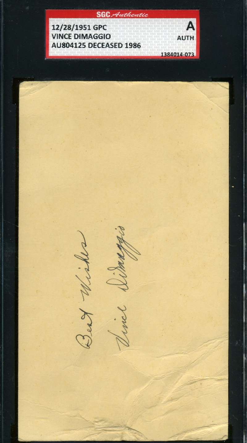 Vince Dimaggio Sgc Hand Signed 1951 Gpc Authentic Autograph