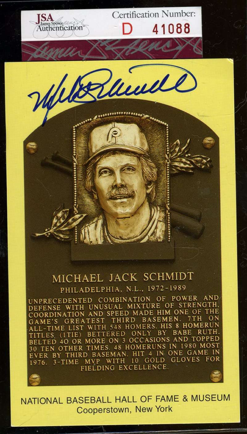 Mike Schmidt Jsa Hand Signed Gold Hof Plaque Authentic Autograph