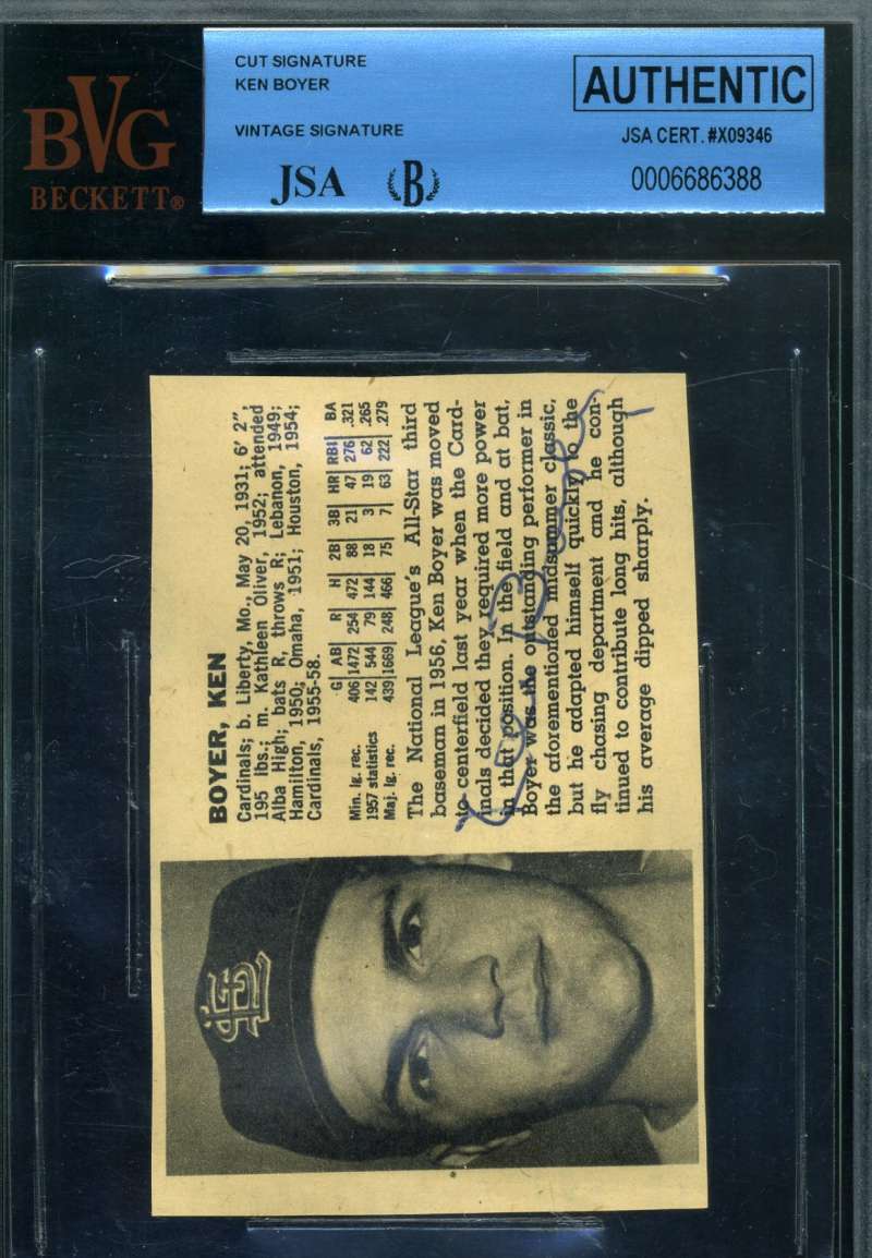 Ken Boyer 1958 Stats Photo Jsa Signed Authentic Autograph