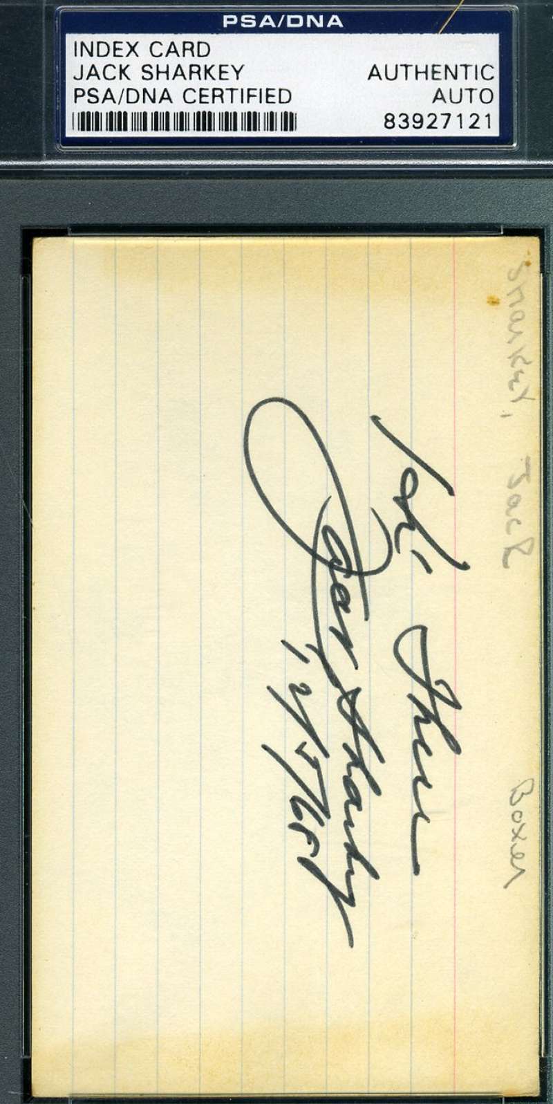 Jack Sharkey Signed Psa/dna Authentic 3x5 Index Card Autograph