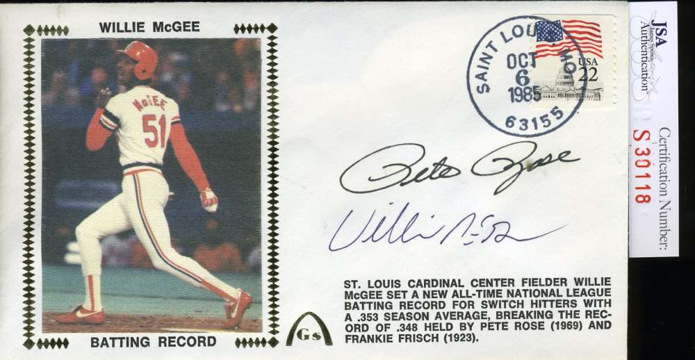 Pete Rose Willie Mcgee Jsa Coa Certified Authentic Hand Signed Fdc Autograph