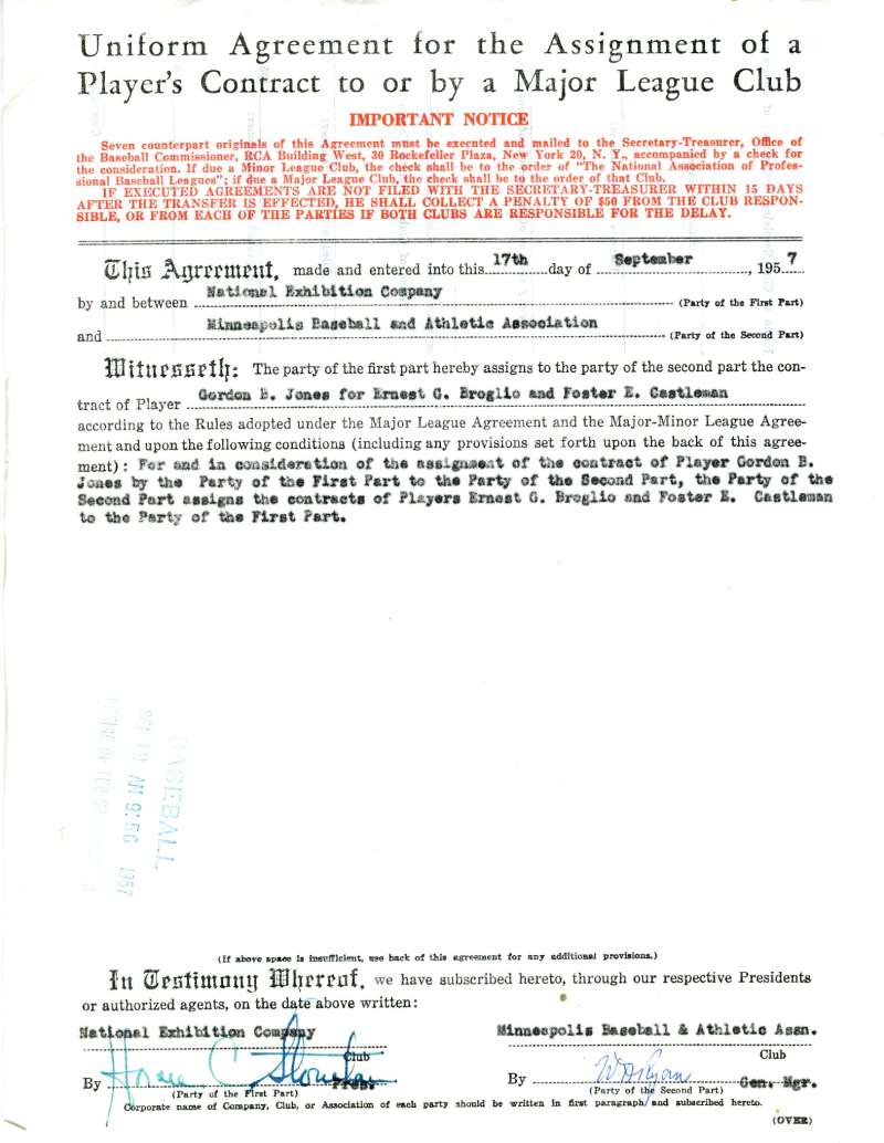 Horace Stoneham Jsa Coa Certified Authentic Hand Signed 1957 Giants Contract Autograph
