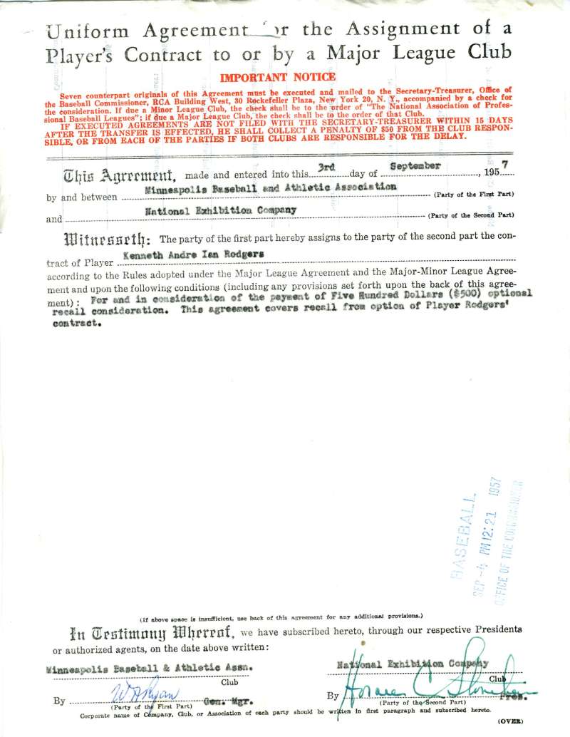 Horace Stoneham Jsa Coa Cert Authentic Hand Signed 1957 Giants Contract Autograph