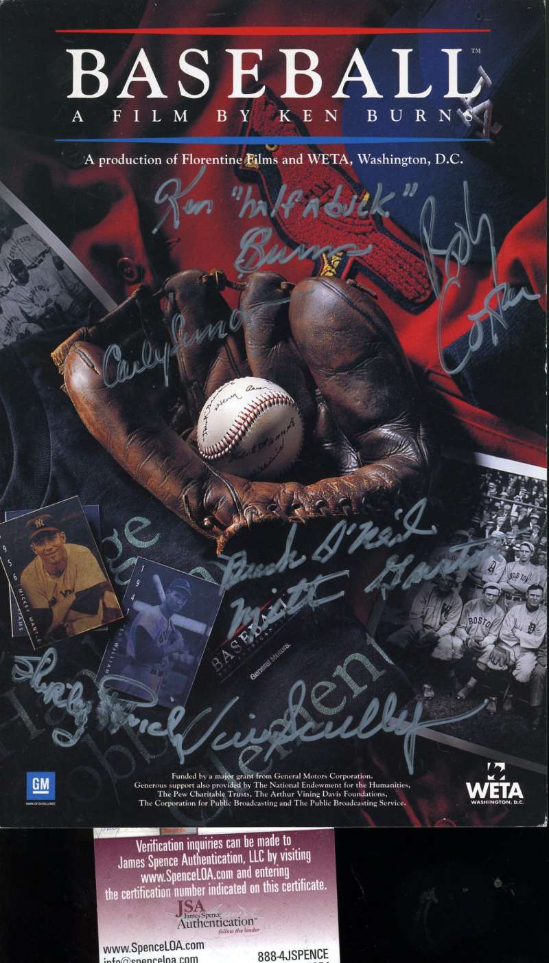 Vin Scully Jsa Signed By 7 Ken Burns Baseball Postcard Autograph