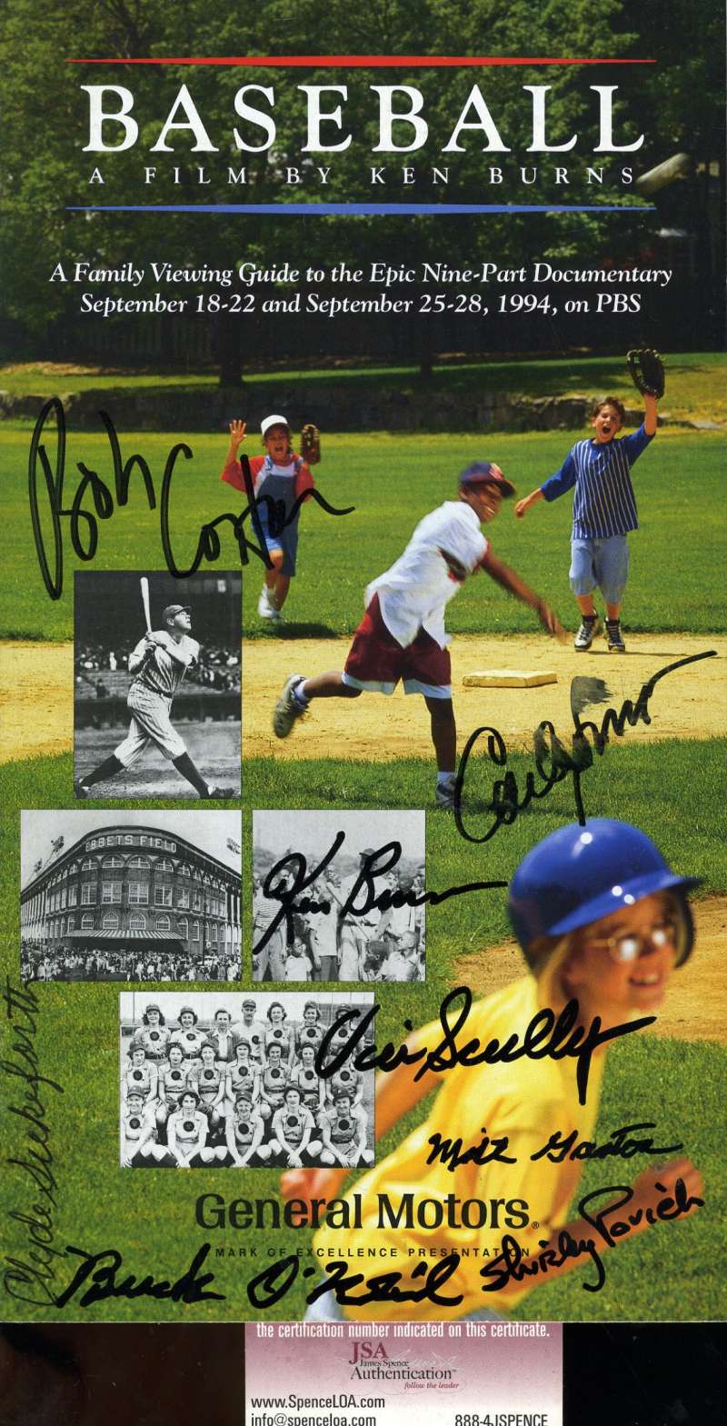 Vin Scully Jsa Coa Hand Signed By 8 Ken Burns Baseball Booklet Cert Autograph