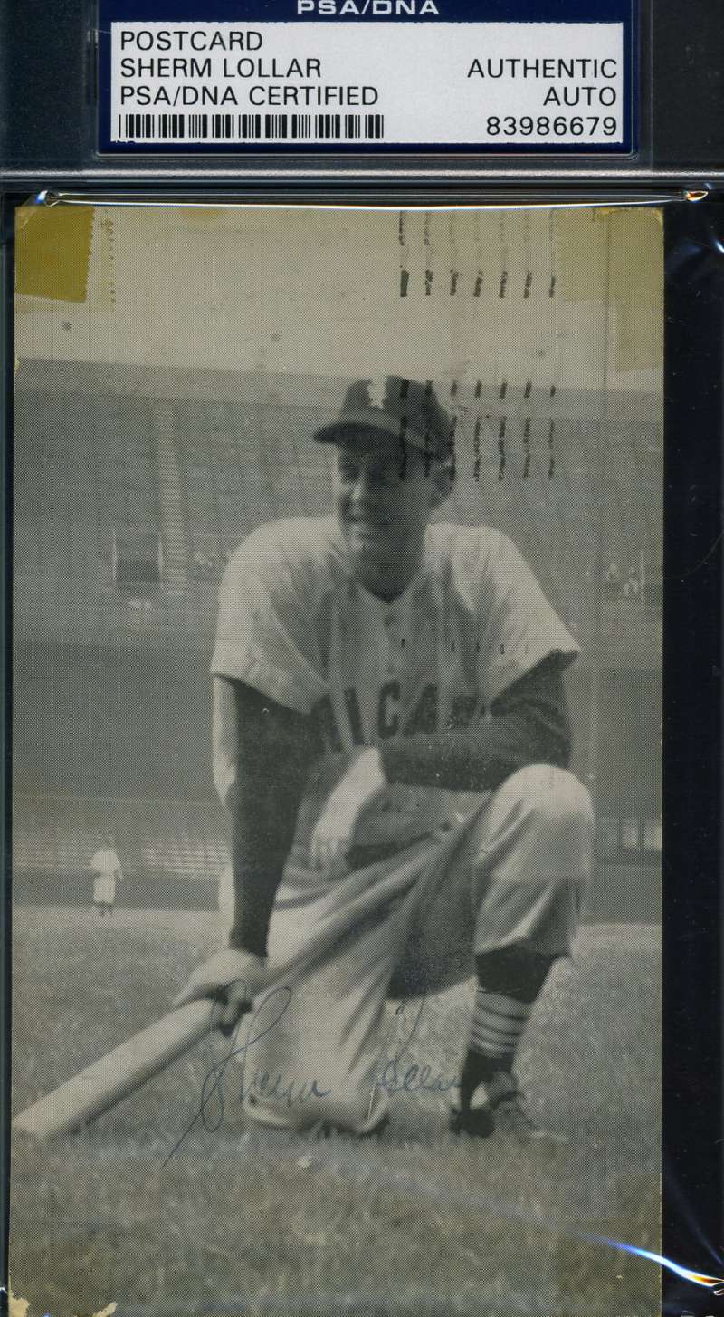 Sherm Lollar Signed Psa/dna Coa Photo 1954 Gpc Postcard Authentic Autograph