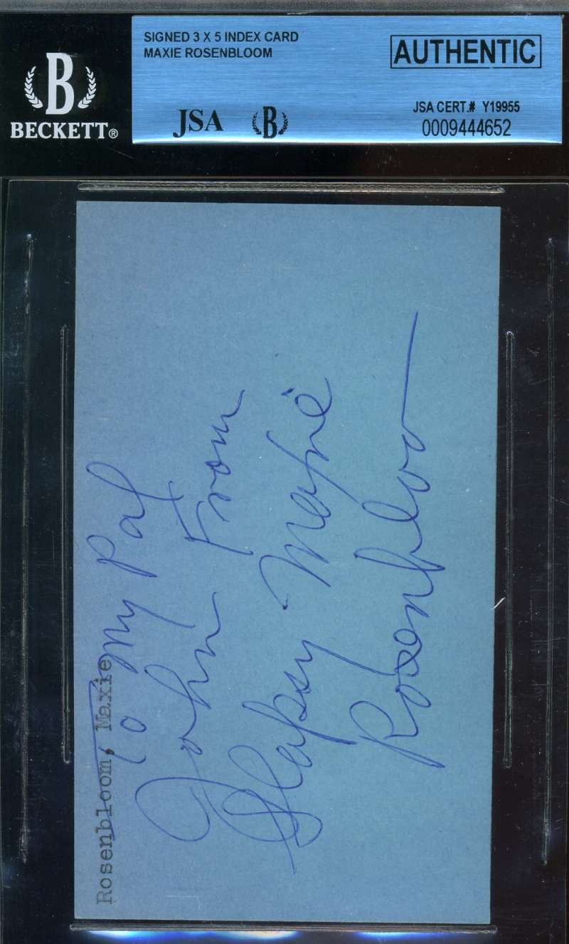 Maxie Rosenbloom Signed Jsa Beckett Coa 3x5 Index Card Authentic Autograph