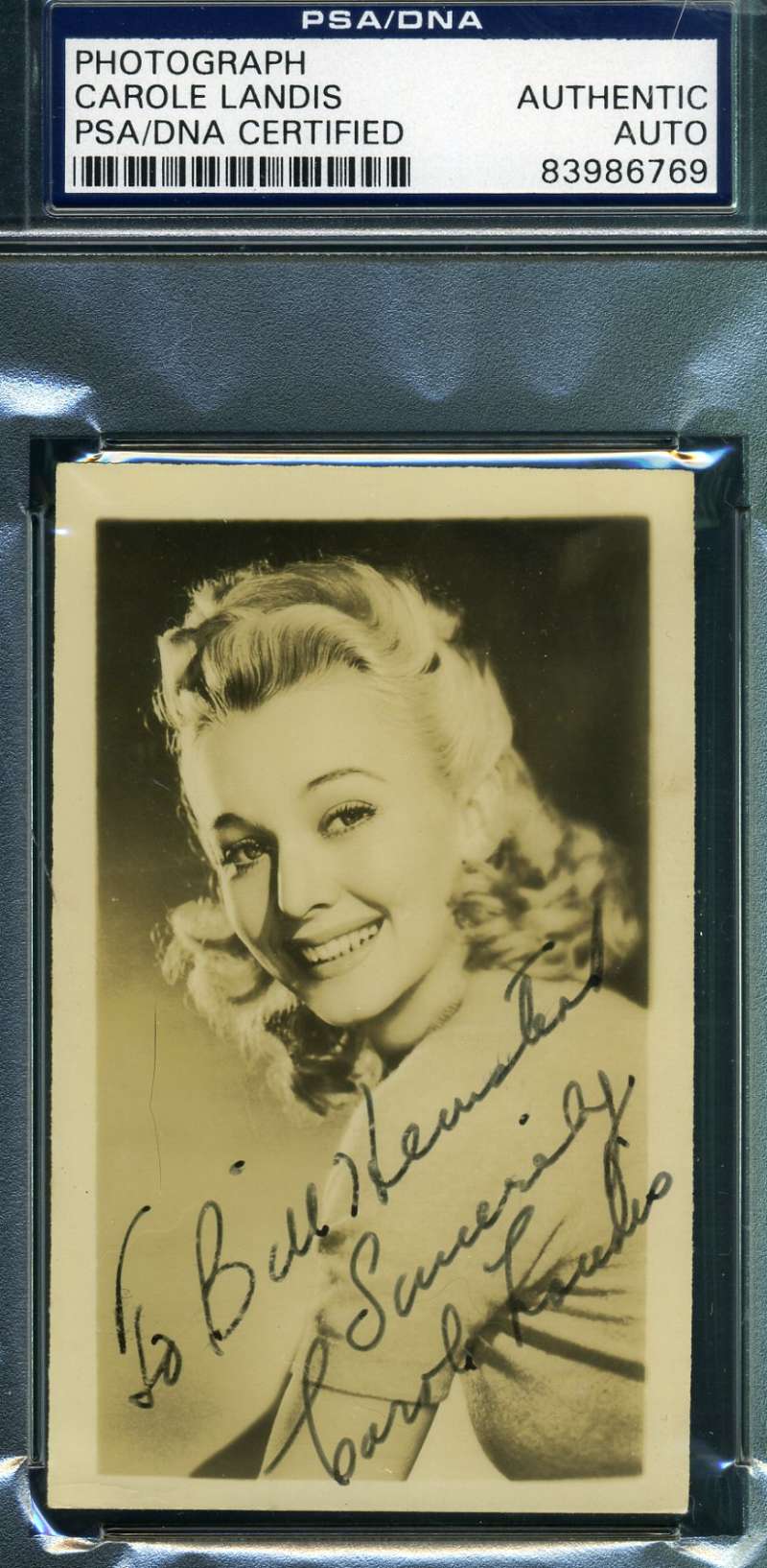 Carole Landis Hand Signed Psa/dna Coa 1940`s Photo Authentic Autograph