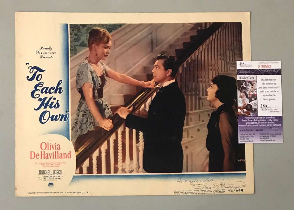Olivia De Havilland Hand Signed Jsa Original 11x14 To Each His Own Lobby Card Autograph