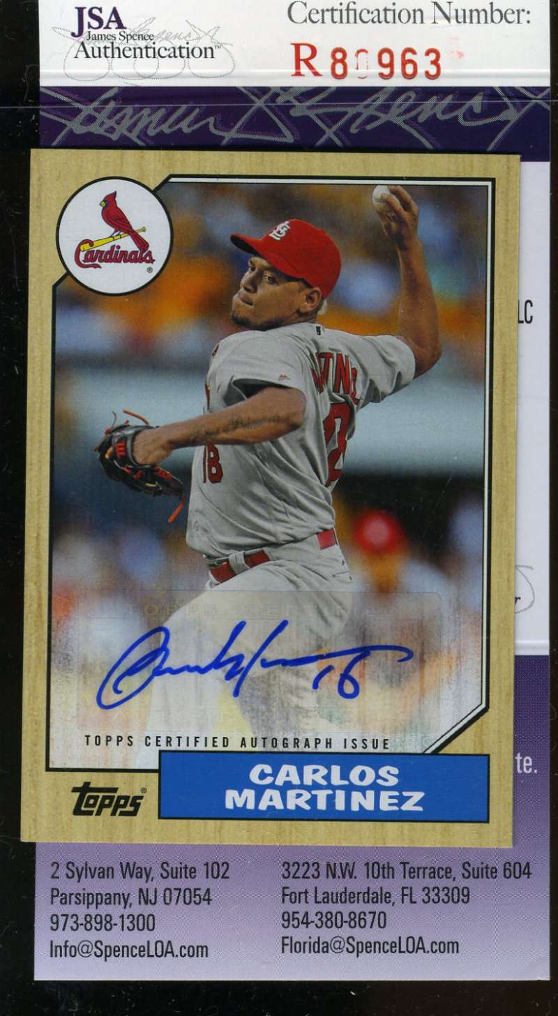 Carlos Martinez Jsa Coa Autographed 2017 Topps 1987 Authentic Hand Signed