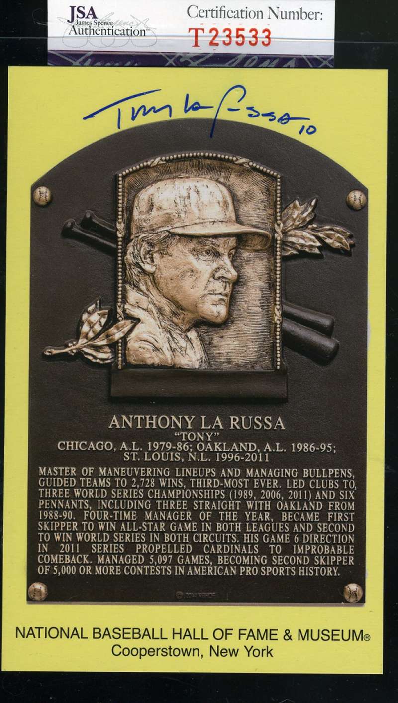 Tony Larussa Jsa Coa Autograph Gold Hof Plaque Hand Signed Authentic