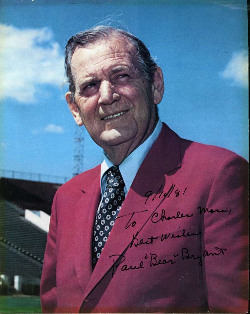 Paul Bear Bryant Jsa Coa Autographed 8x10 Photo Authentic Signed