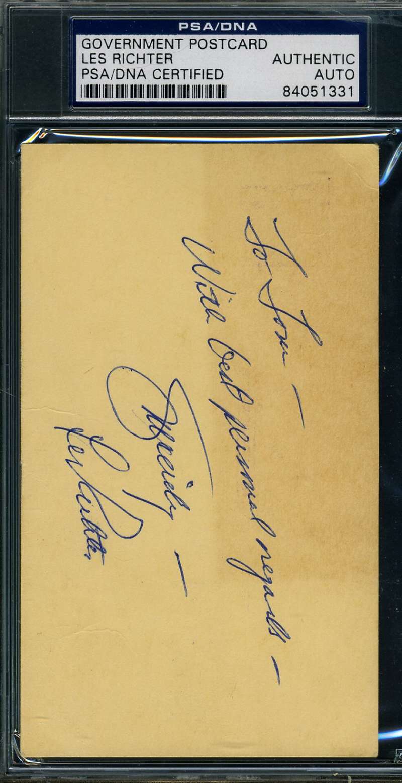 Les Richter Psa Dna Cert Autograph 1959 Gpc Hand Signed Authentic Rams