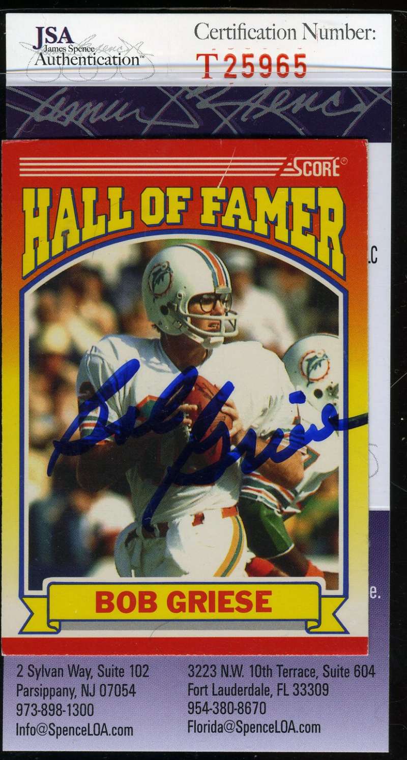Bob Griese Jsa Coa Autographed 1990 Score Authenticated Hand Signed