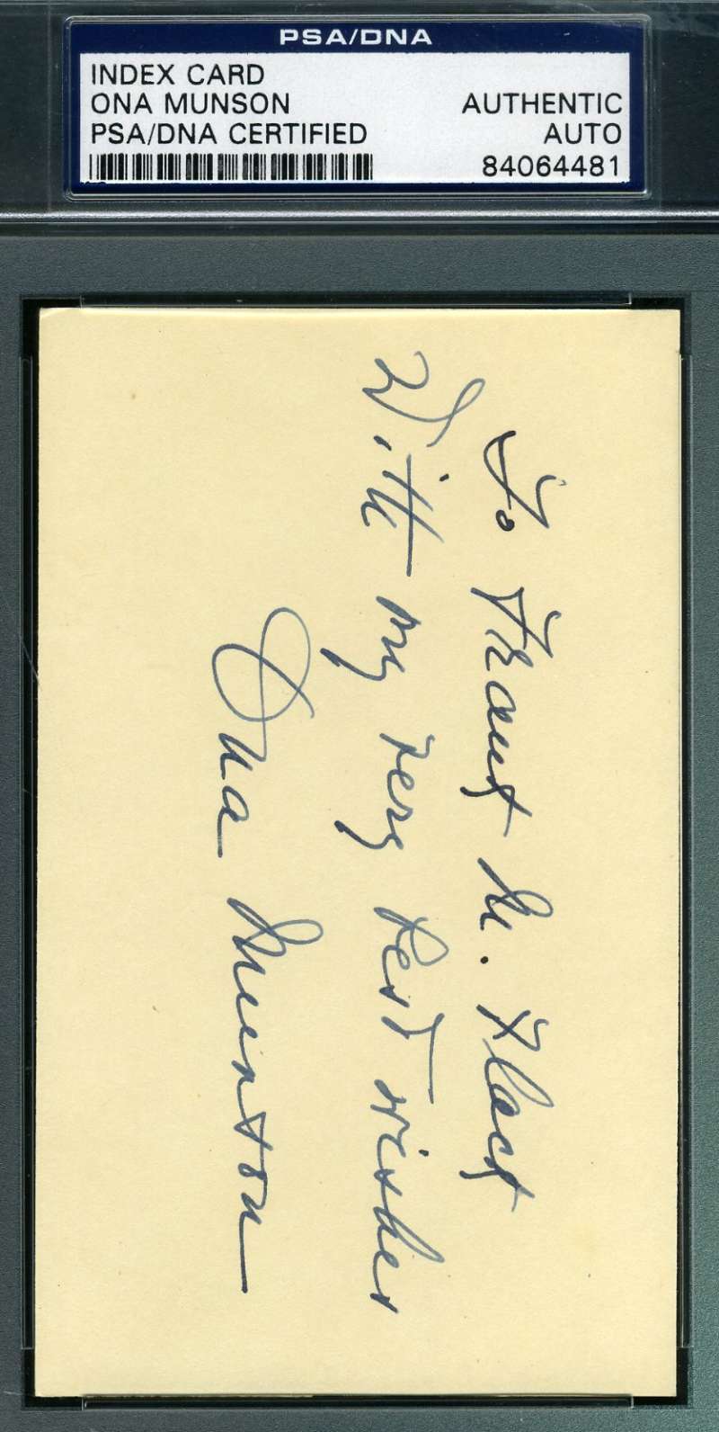 Ona Munson Gwtw Belle Watling D.55 Signed Psa Dna 3x5 Index Card Autograph Authentic