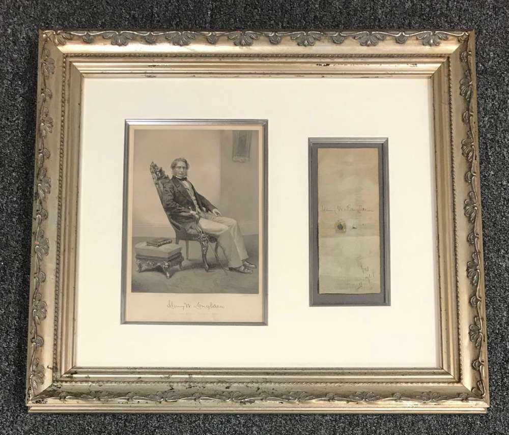 Henry Wadsworth Longfellow Framed Signed Jsa Coa Check Autograph Authentic