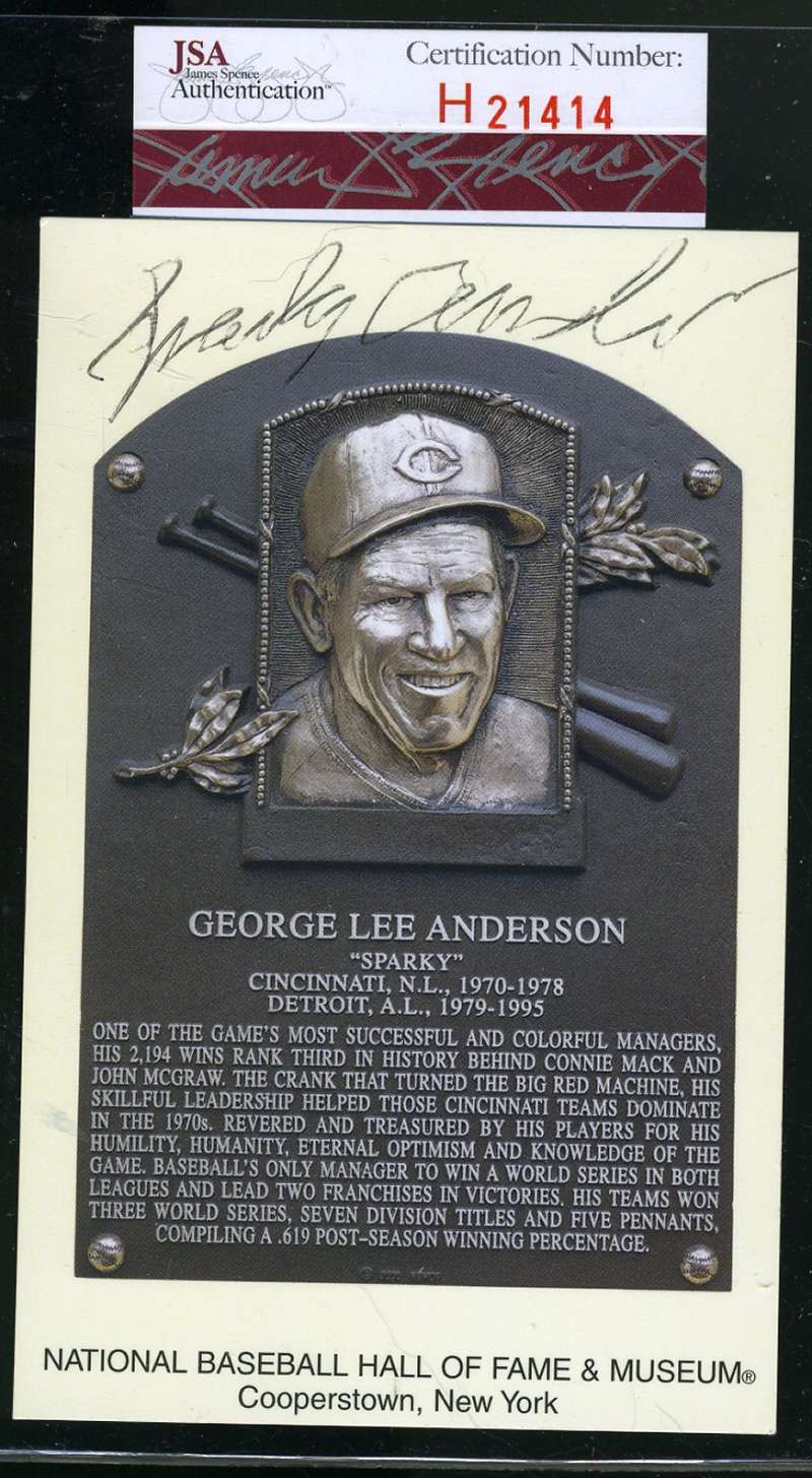 Sparky Anderson Jsa Coa Autograph Gold Hof Plaque Hand Signed Authentic