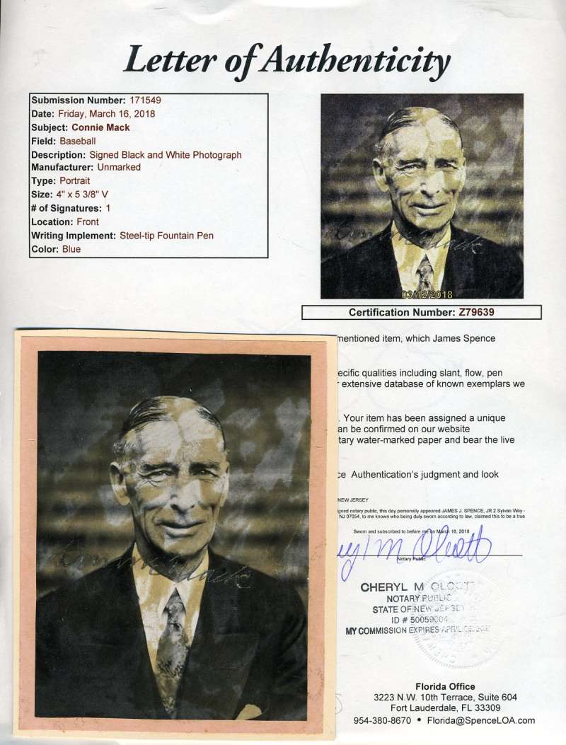Connie Mack Jsa Coa Autographed 6x5 Photo  Hand Signed Authentic
