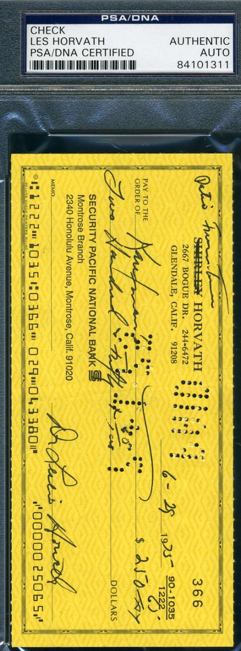 Les Horvath Psa Dna Coa Autograph Check Hand Signed Authentic Heisman