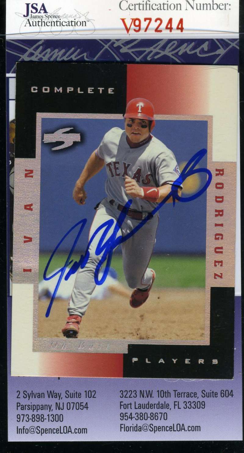 Ivan Rodriguez 1998 Pinnacle Jsa Coa Hand Signed Authentic Autograph