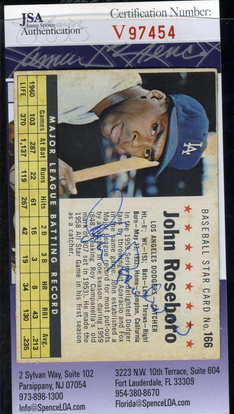 John Roseboro 1961 Post Jsa Coa Autograph Authentic Hand Signed