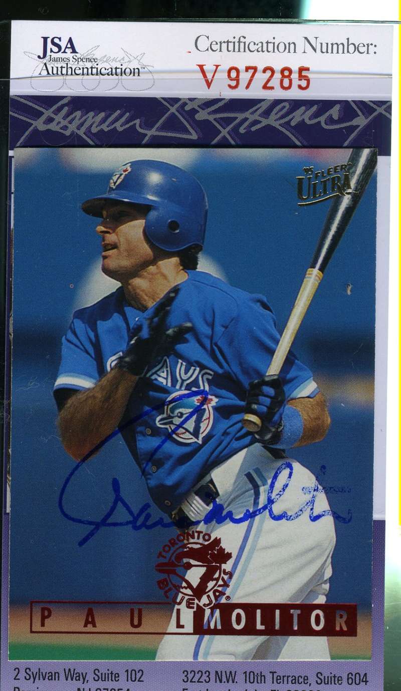 Paul Molitor 1995 Ultra Jsa Coa Hand Signed Authentic Autograph