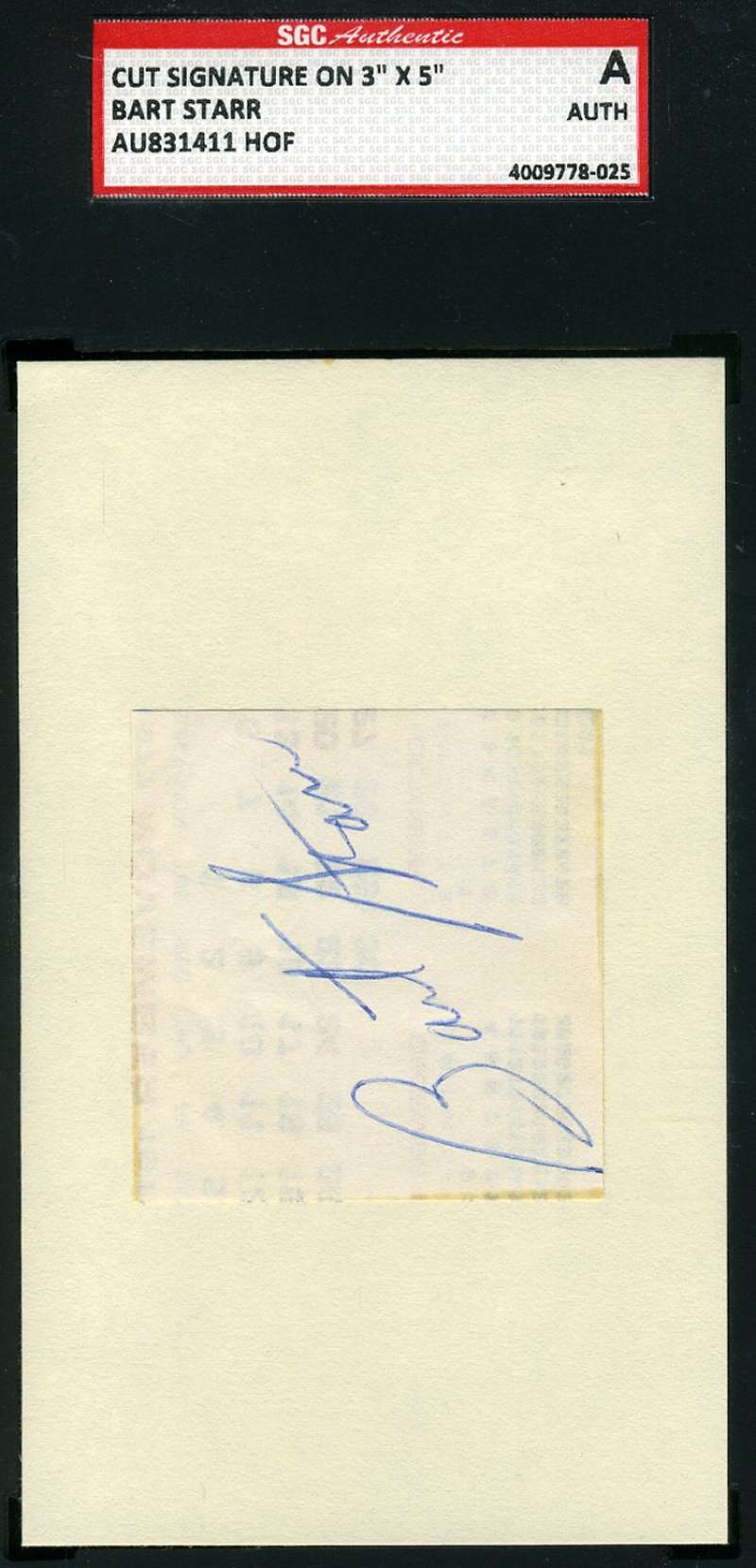 Bart Starr Sgc Coa Hand Signed 1960`s 3x5 Index Card Authentic Autograph