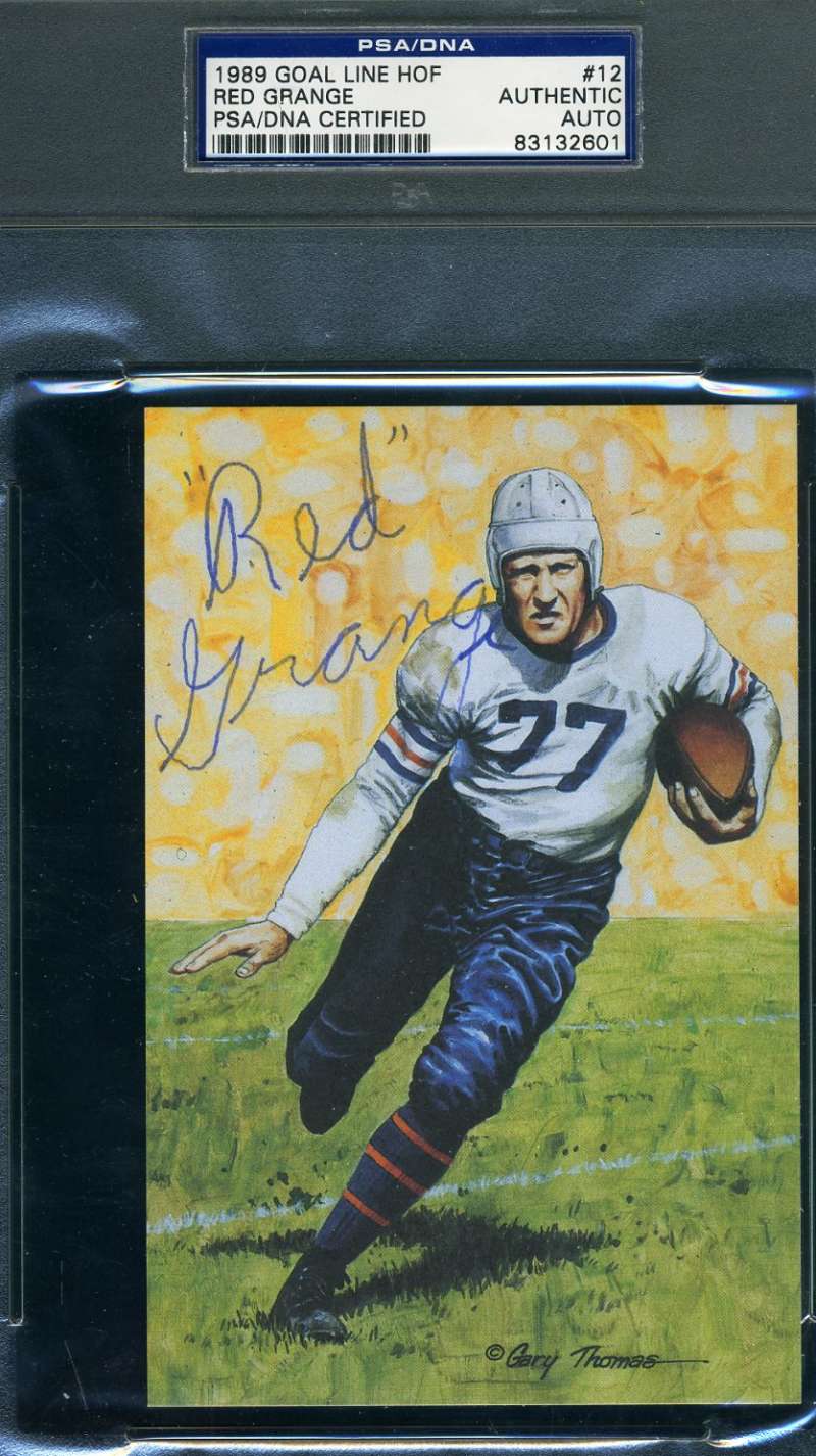 Red Grange Psa Dna Coa Autograph Goal Line Art Cards Glac Hand Signed