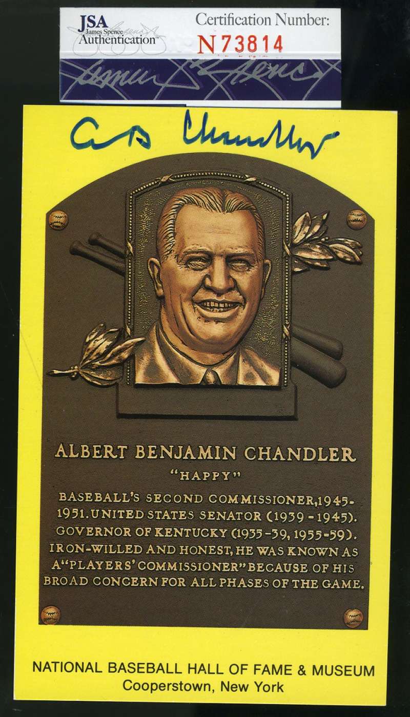 Happy Chandler Jsa Autograph Gold Hof Plaque Authentic Hand Signed