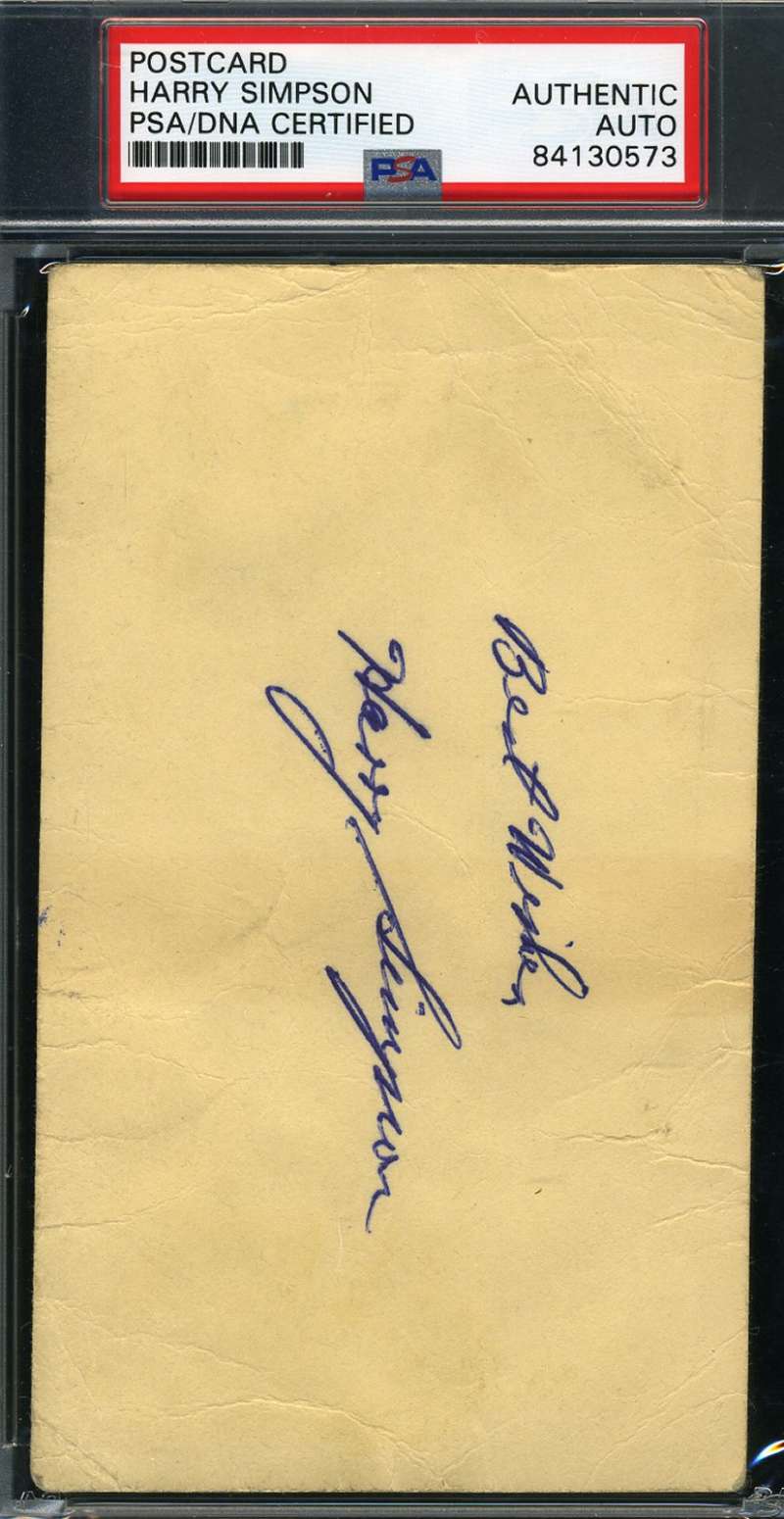 Harry Simpson Psa Dna Autograph  1951 Gpc Government Postcard Authentic Signed