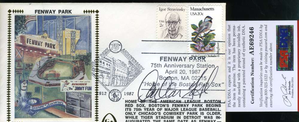 Carlton Fisk Psa Dna Autograph  1987 Fdc Hand Signed Cache
