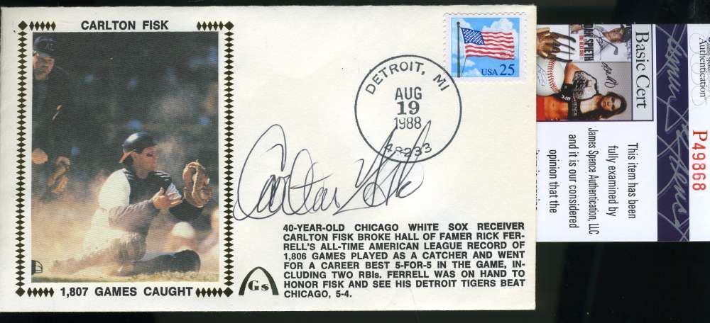 Carlton Fisk Psa Dna Autograph  1988 Fdc Hand Signed Cache