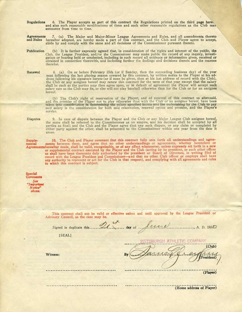 Barney Dreyfuss Jsa Autograph  1930 Contract Hand Signed
