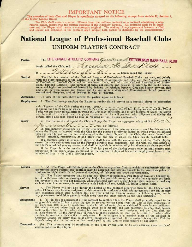 Barney Dreyfuss Jsa Autograph  1930 Contract Hand Signed