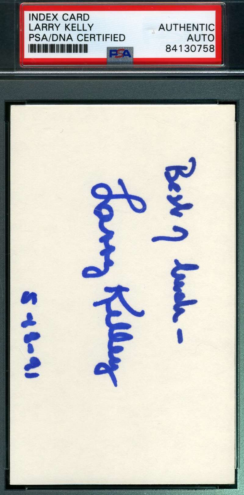 Larry Kelly Heisman Psa Dna Autograph  3x5 Index Card Hand Signed